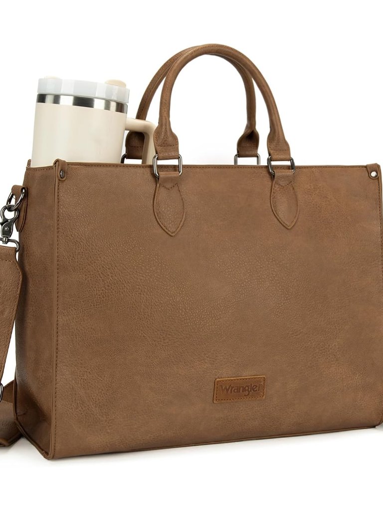 Wrangler Laptop Tote Bag For Women 15.6" Leather Work Bag With Cup Holder